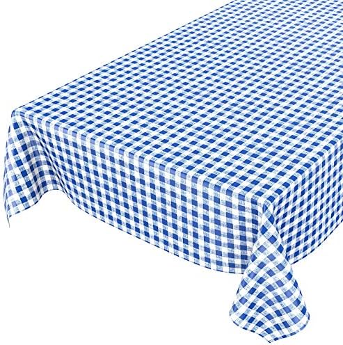 ANRO Waxed Cloth Table Wax Classic Check Blue Wipeable Tablecloth Round 100 cm, Wax Cloth, blue, 240x140cm