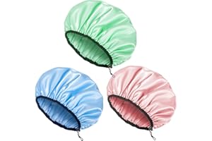 Auban Shower Cap for Women,Reusable Shower Caps,Waterproof Satin Exterior, EVA Lining, Adjustable & Extra Large，Hair Cap for All Hair lengths, 3 Colors