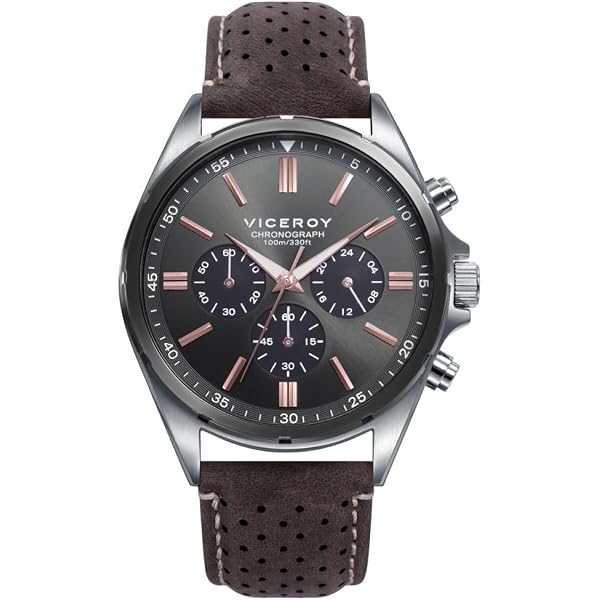 Orologio Uomo Viceroy 46671-57 - Cronografo, Cassa In Acciaio Grigio, Cinturino In Pelle Nera, Vetro Minerale, 100m Water Resistant