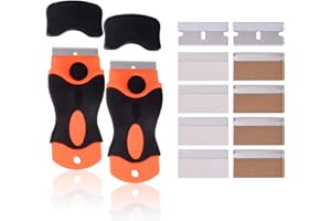 Winjun 2 Stück Ceranfeldschaber Kochfeldschaber Glasschaber Vignettenschaber mit 5Stk. Edelstahlklinge 5Stk. Kohlenstoffstahl Klingen