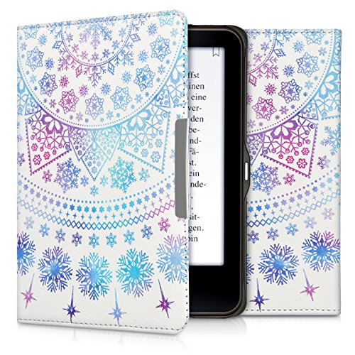 kwmobile Hülle für Tolino Vision 1 / 2 / 3 / 4 HD - Flipcover Case eReader Schutzhülle - Bookstyle Klapphülle Arktische Schneeflocke Design Blau Pink Weiß