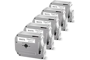 COLORWING MK-231 12mm x 8m Compatible with Brother P-Touch M Tape MK-231bz MK231 M231 12mm 0.47Inch Label Maker Tape for Brother PTM95 PT-70 PT-90 PT-65 PT85, Black on White, 5-Pack