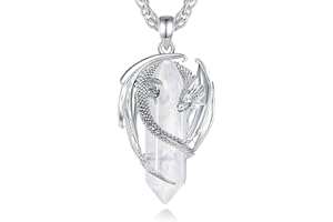 AEONSLOVE Dragon Necklace with Crystal for Women Men, Dragon Pendant with Tigers Eye Chakra Obsidian Stones Healing Crystal Necklace Viking Dragon Jewellery Gifts for Boys Girls