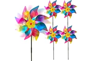 MUUGIY Reflective Bird Scarer Windmill,Windmills Scare Birds pigeons deterrent,Colorful Rainbow Pinwheel wind spinners for protection of garden crops, fruits, flowers, lawns (5Pcs-B)