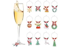 MELLIEX 12pcs Noël Verre à Vin Charms Anneau Marqueurs Boivent des Étiquettes pour la Décoration de Table de bar de fête de Noël