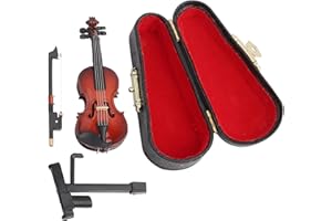 Dekaim Miniature Violin Model,Wooden Small Instrument Craft Ornaments,with Stand Case Dollhouse Accessories,Home Decor Gift