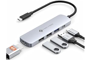 Hub USB C HDMI 4K, Adaptateur MacBook 5-en-1 NOVOO – Dock USB-C avec Port USB-C 100W PD, USB 3.0, 2 USB 2.0 | Compact, Léger, Plug & Play pour Télétravail, Étudiants et Créateurs Nomades