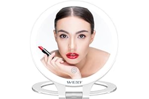 WEILY Espejo Maquillaje con Luz, 10x/1x Espejo Aumento, Espejo Led de Doble Cara con 3 Colores, Recargable Plegable Espejo Baño para Maquillaje y Viaje (Blanco)