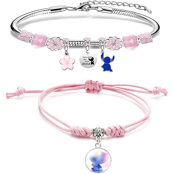 Bracelet "Just A Girl Who Loves Stitch" - Ajustable En Acier Inoxydable | Cadeau Pour Fan De Disney