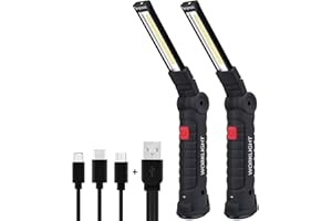 htbakoi Baladeuse LED Rechargeable, Lampe de Travail Portable LED Rechargeable Puissante Lampe Aimantée COB 5 Modes avec Base Magnétique [Grand, 2 Pièces]