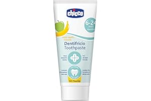 Chicco Pasta do Zębów dla Dzieci Jabłkowo-Bananowa, o Niskiej Ścieralności, Pomaga Zapobiegać Próchnicy Zębów i Usuwać Płytkę Nazębną - 50 ml, 6-24 miesiące