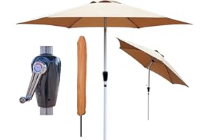 GlamHaus Garden Parasol Tilting Table Umbrella, UV40+ Protection, 2.7m, Includes Protection Cover, Crank Handle, Gardens and Patios - Robust Aluminium, Sand, Green, Cream, Grey, Khaki