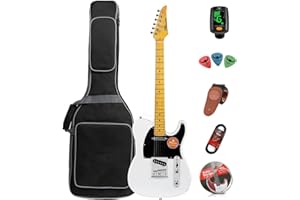 Bullfighter E-Gitarre für Erwachsene, Anfänger, Rockgitarre, Profi-Spieler, für Männer und Frauen, mit Gitarrentasche, Plektren, Gurt, Saiten, Stimmgerät und Kabel (White)