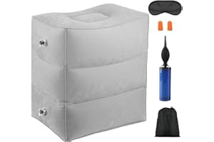 jiuzcare Reposapiés Inflable 3 Capas Almohadas de Pie Viaje Hinchable para Pierna Altura Ajustable Cojín Repos-Apiés d'avión Accesorio Multiusos para Niños y Adultos para Tren Avións Oficina, Gris
