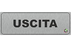 SOCIAL CRAZY TARGHE ADESIVE ALLUMINIO SATINATO - Uscita - Targhette Autoadesive, Impermeabili Lavabili, uffici, Pub, Banche, aziende, ufficio (7X20 CM)