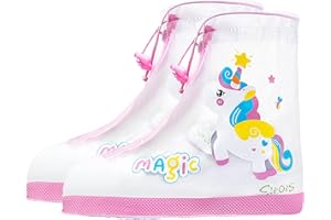 HIMKI Surchaussures de pluie pour enfants - Imperméables - Réutilisables - Antidérapantes - Protection contre la pluie et le sable - Licorne, M, 29-31