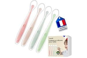 NEDIT Cuillere Bebe 1er Age (4 Pièces) - Cuillère Bébé en Silicone - Cuillère Incurvée Souple Pour Les Repas de Bébé de Plus de 1 Mois - Qualité Garantie (4, Rose/Mauve/bleu/Vert)