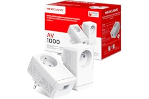 Mercusys MP500P KIT CPL 1000Mbps avec 1 Port Gigabit et Prise Intégrée Type F, Boitier CPL Kit de 2 - idéale pour Profiter du Service Multi-TV à la Maison, Compatible Toutes Les Box