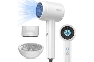 DEWILY Phon Capelli Professionale Asciugacapelli Ionico, 1800W Asciugatura Rapida Phon con Diffusore e Concentratori, 4 Temperature e 2 Velocità, Potente Piccolo Phon da Viaggio (Bianco)