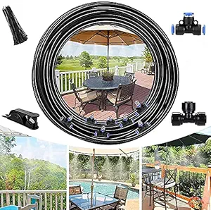 Pink pari Mist Cooling System, Patio Mist System DIY Irrigation System,Outdoor Misting Kits for Patio,Garden,Home Irrigation,Waterpark,Backyard Plants Spray Hose Watering Kit for Outside Greenhouse