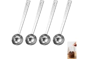Set med 4 doseringssked, långärmad sked 15 ml i rostfritt stål, mätskedar för kaffe, te, mjölkpulver, mjöl, kryddor, socker