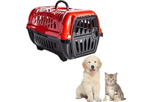 Jel Plast Durable Cat Carrier, Dog Carrier, Pet Carrier with Ventilation System, Secure Locking Door, Convenient Handle - Plastic Pet Carriers for Cats, Dogs, Small Pets, Travel Carrier (Red)