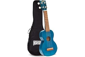 Mahalo Kahiko Soprano Ukulele for Beginners, Quality Musical String Instrument with Geared Machine Head & Instrument Case, Small Ukulele for Kids & Adults, Transparent Blue