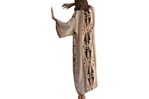 YouKD Bohema kimono kardigan z długim rękawem plażowy strój kąpielowy okrycie maxi sukienka dla kobiet, Beżowy C, Rozmiar uniwersalny