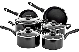 Amazon Basics 6 Pezzi Batteria da Cucina Antiaderente a Induzione - Alluminio, con Coperchi, Nero