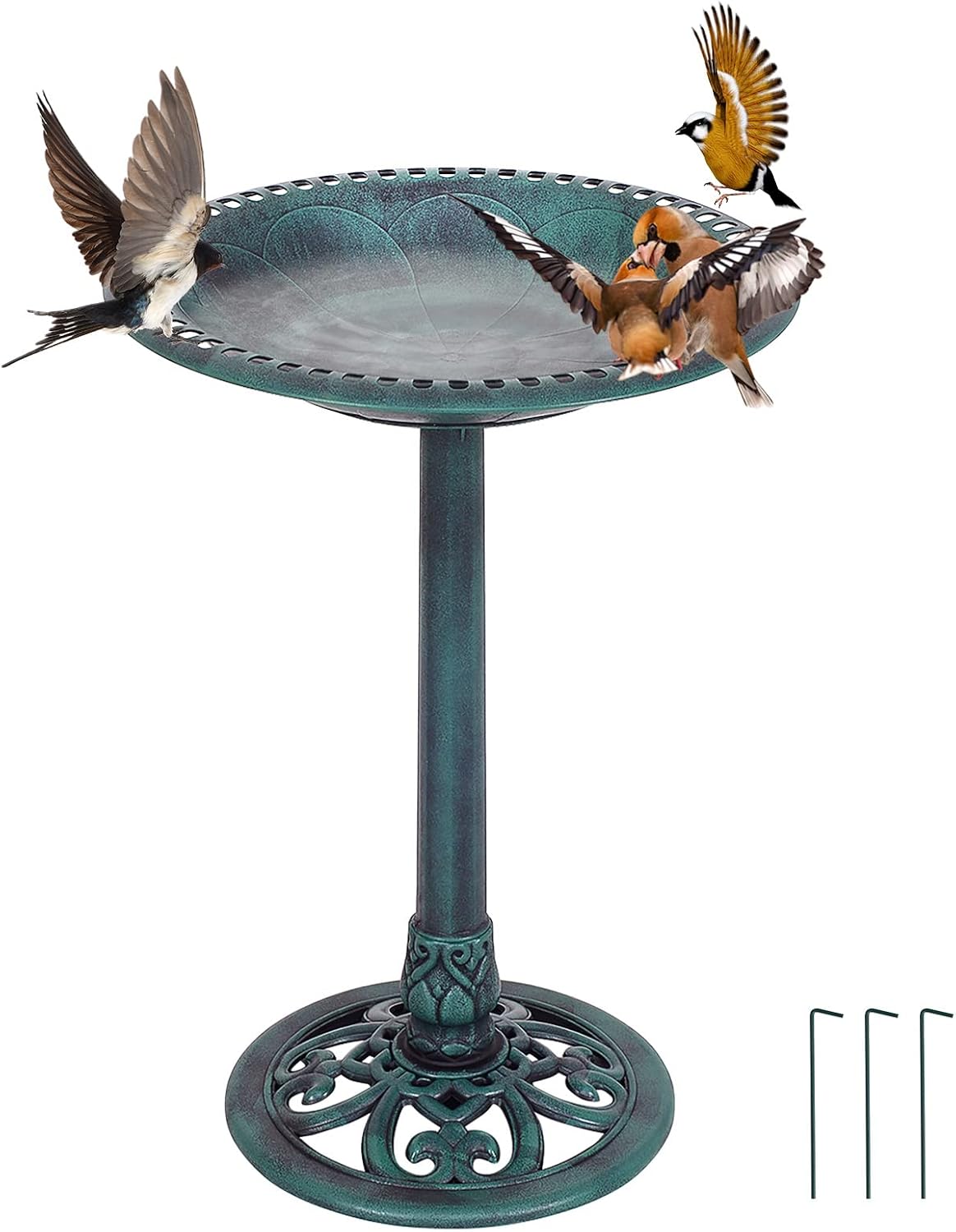 COSTWAY Comedero Pajaros Exterior de PP, Alimentación de Aves de Jardín, Comedero Vertical para Pájaros en Estilo Retro, Decorativo Exterior Baño de Pájaros (Verde Cobre, 51 x 51 x 72 cm)