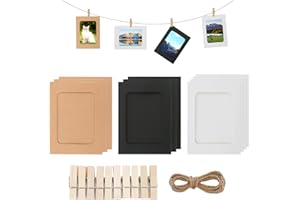 TWOBUD 10Pcs Paper Photo Frames, 15.3 x 11.3cm Paper Picture Frame With Wooden Clips and String, DIY Creative Hanging Photo Frames Kit for Home Dorm Office Wall Decor