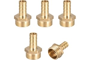 sourcing map 5 Stück Schlauchtülle Messing Schlauchnippel Schlauchanschluss Schlauchverbinder Stecker Adapter Schlauchadapter 10 mm Widerhaken x G1/2-Rohradapter