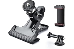 UTEBIT Tripod Camera Mount Clip, Spring Clamp with Swivel Ball Head and Phone/Gopro Holder, Metal Flash Reflector Holder for Studio Backdrop Light Stand SLR DSLR Camera