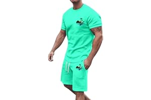AEGJEGVD Mens Summer Outfits 2 Piece Shorts T Shirt Sets Clearance Hawaiian Printed Tracksuit Set Round Neck Short Sleeve Tops and Drawstring Shorts Suit Gym Sport Beach Sets Casual Loose Co Ord Set M-3XL