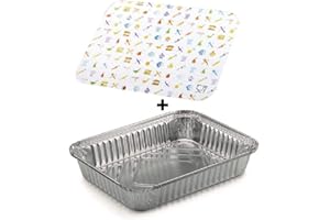 TELEVASO - 100 uds - Envase/Recipiente de Aluminio Rectangular + Tapa de cartón - Capacidad 1125 ml y tamaño 200x150x35 mm - Bandejas Desechables y reciclables, Apto para Altas temperaturas