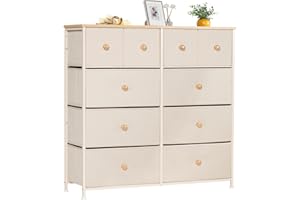 LYNCOHOME Cómoda con 10 cajones de Tela, Cómoda para Dormitorio, Mueble de almacenaje, Muebles de Dormitorio, cajonera para Cocina, Oficina, Pasillo, Mueble para TV con cajones