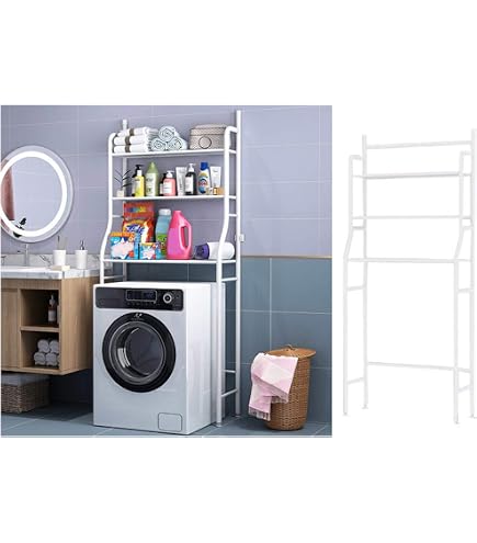 CECAROGROUP Scaffale Salvaspazio Per Bagno E Lavanderia, 3 Ripiani, 155x65x25 Cm, Bianco, Da Mettere Sopra Lavatrice O Water