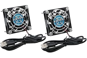 Rowiz 2pcs 5V 60mm (6cm) USB Cooling Fan, Case Fan with Protective Metal Grille, Silent Heatsink for Router PC CPU TV Box, 60×60×25mm