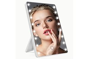 RESAES RESISTANT AND AESTHETIC Espejo Maquillaje con Luz LED con Pantalla Táctil Alta definición y Soporte para mesa, Espejo Cosmético Iluminado, afeitado y cuidado personal, Espejo de Mesa y Escritorio Portátil (Blanco)