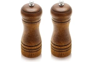 Salt- och pepparkvarnset, 2-pack träpepparkvarn Fyllbar manuell kryddsaltpepparkvarn med justerbar keramisk rotor för kök Chi