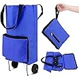 Amusingtao Collapsible Shopping Trolley, Folding Shopping Bag with Rubber Wheels Foldable Shopping Cart Oxford Cloth Shopping Bags Reusable Shopping Cart for Supermarket,Capacity Bag (Blue), R-1