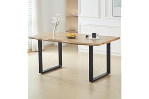 Hallowood Furniture Cullompton Large Dining Table with Black U Shaped Legs, Industrial Style Live Edge Effect Top Modern Dining Table for Home, Restaurant or Office, Seats 4-6 People (160cm)