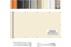 WEALSFUN Balkonowy parawan, osłona prywatności, balkon, do ogrodu, na taras balkonowy, do ogrodu, na taras, z oczkami i opaskami kablowymi, wodoodporna, anty-UV, z opaskami, 75 x 300 cm, kremowy