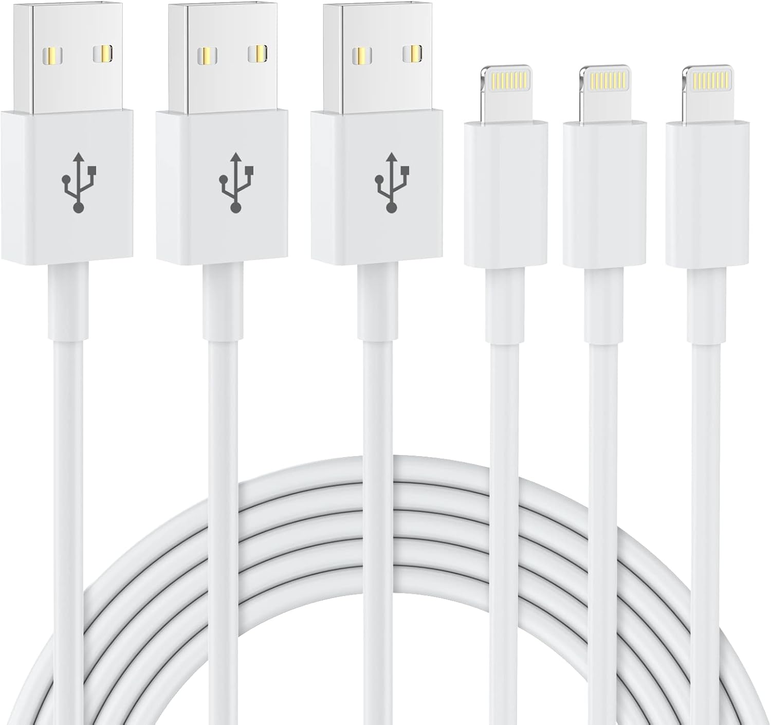 3 Pack iPhone Charger Cable 1.8M [Apple MFi Certified] Lightning to USB Cable Lead 6 Foot, 2.4A Fast Charging Cable for iPhon