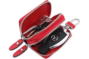 Esdrem Unisex Genuine Leather Key Case Holder Double Zipper Car Keychain Wallet Coin Purse Red