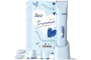 CLEANWISE Rasierer Damen, 3-in-1 Intimrasierer für Frauen, für Körper & Intimbereich mit LED-Anzeige, Damenrasierer elektrisch IPX7, Wiederaufladbar mit USB-Ladestation, Trimmer Damen nass & trocken, Blau