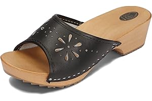 BeComfy Sabots en Cuir pour Femme avec imprimé Sandales Clogs Mules à Talons en Bois Couleurs mélangées Model VK10