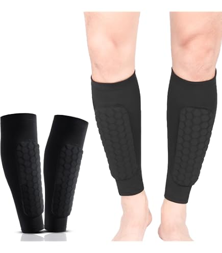 Protège-Tibias Shin Defender - Manches Compression Avec Pattes Honeycomb, Football, Adultes/Enfants, Noir