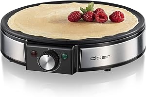 ‎CLOER Cloer 6630 Crêpes-Maker, für süße oder herzhafte Crepes mit 30 cm Ø, 1200 W, Antihaftbeschichtung, inkl. Teigverteiler aus Holz und Wender, schwarz