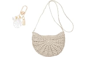 YSDYY Borsa a Tracolla Monospalla da Donna in Paglia, Tracolla da Spiaggia per l'Estate, Tempo Libero Con Nappa, Ciondolo Accessorio Conchiglia Con Fibbia
